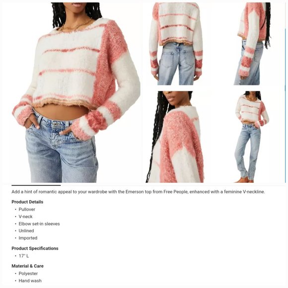 'FREE PEOPLE' 'EMERSON' ROMANC PATTERN~SLEEVE V-LINE HEATHER SWEATER - Picture 14 of 16